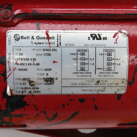 Bell & Gossett e613S 3/4HP Hydronic Centrifugal Pump 115/230V 1PH 1.5x6.25