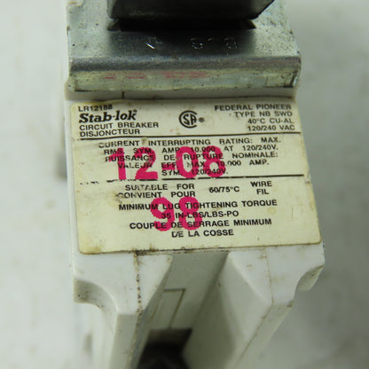 Stab-Lok Federal Pioneer LR12188 Circuit Breaker 120/240VAC 10A Lot Of 2