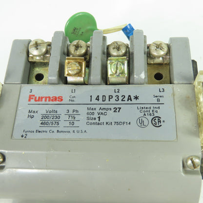 Furnas 14DP32A* 600VAC Motor Starter 27A Size 1 3Ph 120V Coil