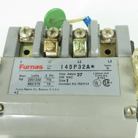 Furnas 14DP32A* 600VAC Motor Starter 27A Size 1 3Ph 120V Coil
