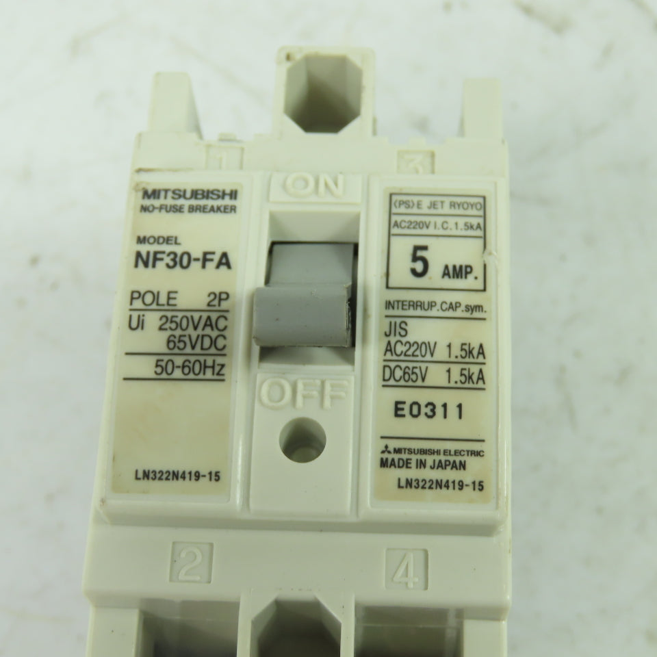 Mitsubishi NF30-FA 2-Pole No-Fuse Circuit Breaker 5A 250VAC 65VDC