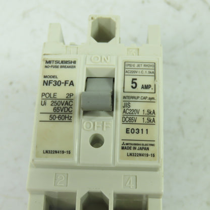 Mitsubishi NF30-FA 2-Pole No-Fuse Circuit Breaker 5A 250VAC 65VDC