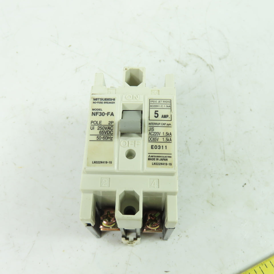 Mitsubishi NF30-FA 2-Pole No-Fuse Circuit Breaker 5A 250VAC 65VDC