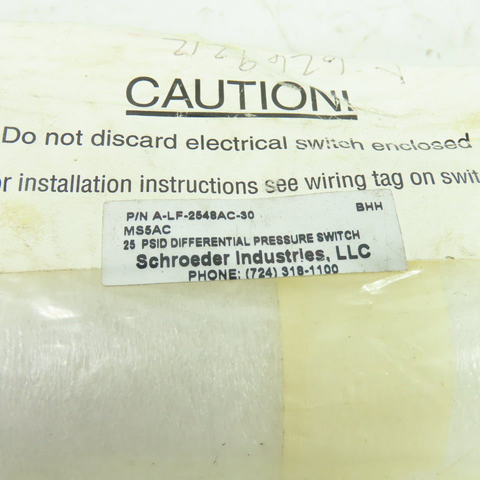 Schroeder A-LF-2548AC-30 Pressure Switch Differential 25PSID