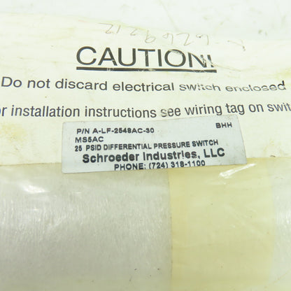 Schroeder A-LF-2548AC-30 Pressure Switch Differential 25PSID