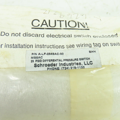 Schroeder A-LF-2548AC-30 Pressure Switch Differential 25PSID