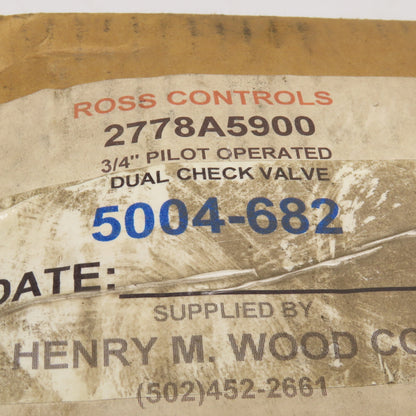 Ross 2778C5900 Dual Pilot Operated Check Valve 3/4" NPT 120V Coil