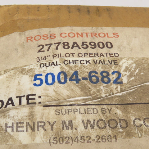 Ross 2778C5900 Dual Pilot Operated Check Valve 3/4" NPT 120V Coil