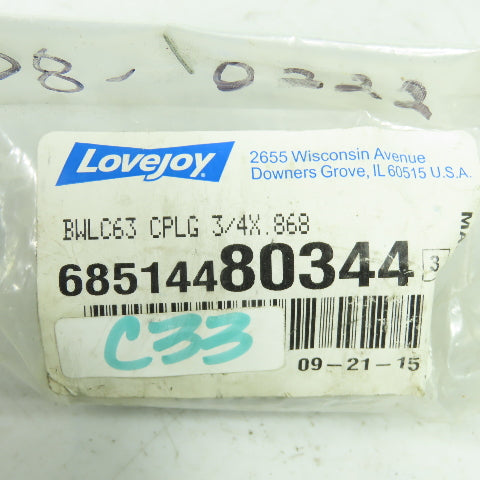 Lovejoy BWLC63 Motion Control Coupling CPLG 3/4 x .868