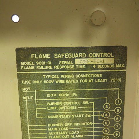Vigitron 9001-01 Flame Safeguard Control 120V 1Ph 4 Sec Max Response