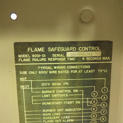 Vigitron 9001-01 Flame Safeguard Control 120V 1Ph 4 Sec Max Response