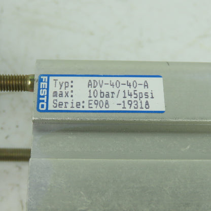Festo ADV-40-40-A Pneumatic Air Cylinder 40mm Bore 40mm Stroke 145PSI 10Bar