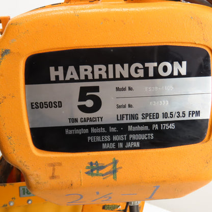 Harrington ES3B-4105 5-Ton 10,000LB Electric Chain Hoist 2-Speed 3PH 15' Lift