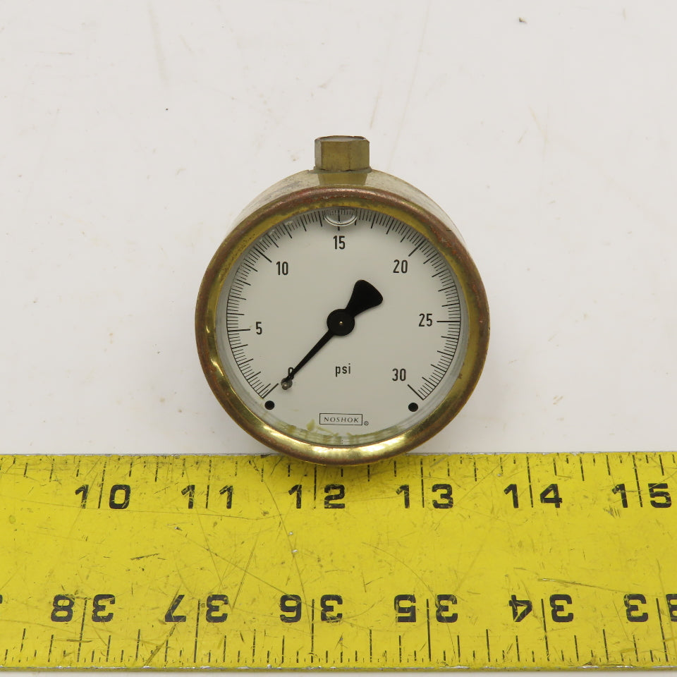 Noshok -30 PSI Brass Pressure Gauge Fluid Filled Brass Back Ported 1/4" NPT