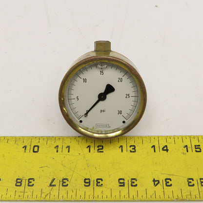 Noshok -30 PSI Brass Pressure Gauge Fluid Filled Brass Back Ported 1/4" NPT