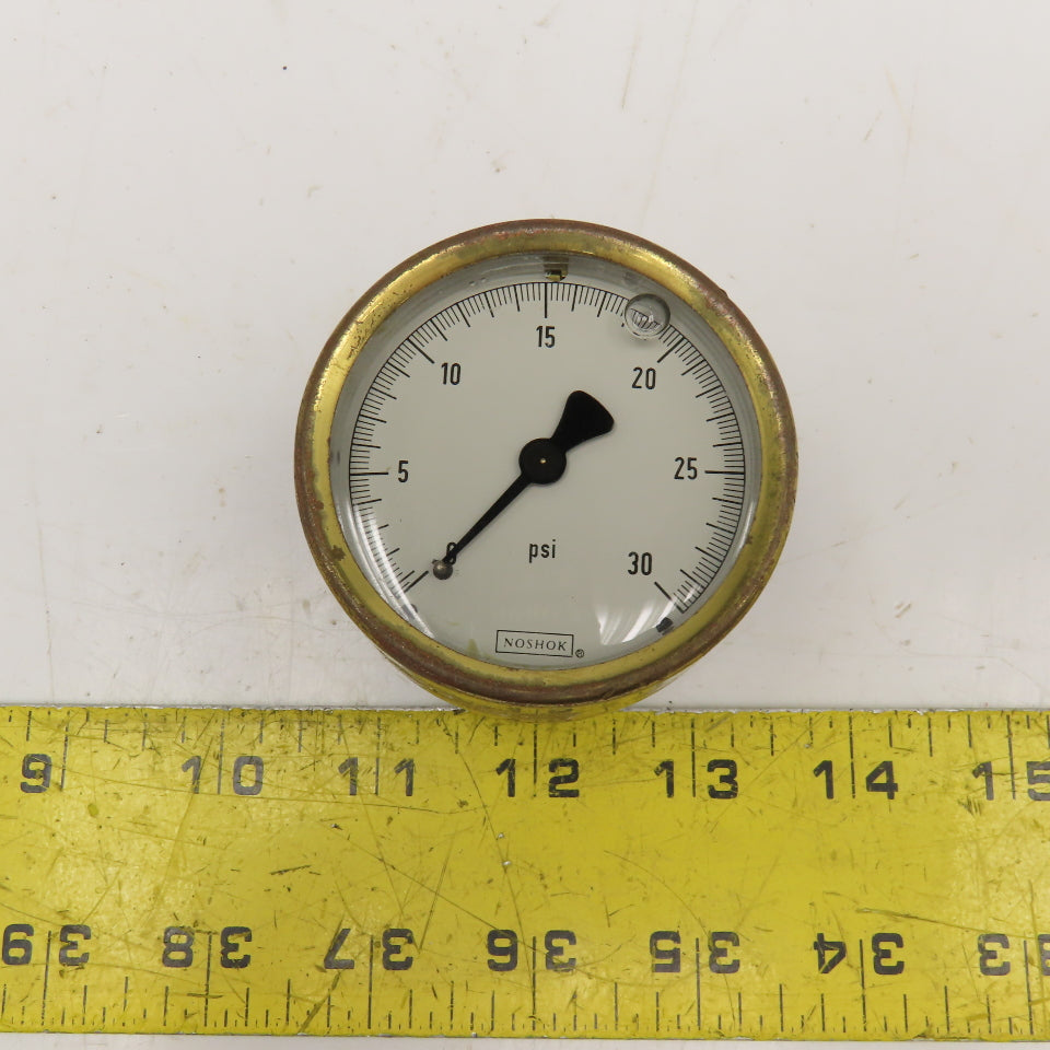 Noshok -30 PSI Brass Pressure Gauge Fluid Filled Brass Back Ported 1/4" NPT