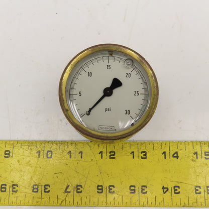 Noshok -30 PSI Brass Pressure Gauge Fluid Filled Brass Back Ported 1/4" NPT