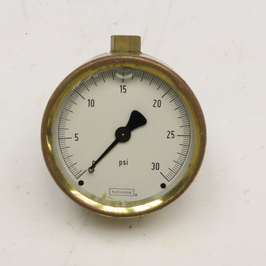 Noshok -30 PSI Brass Pressure Gauge Fluid Filled Brass Back Ported 1/4" NPT