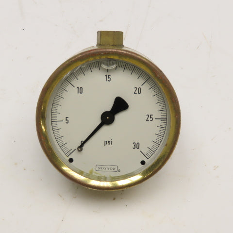 Noshok -30 PSI Brass Pressure Gauge Fluid Filled Brass Back Ported 1/4" NPT