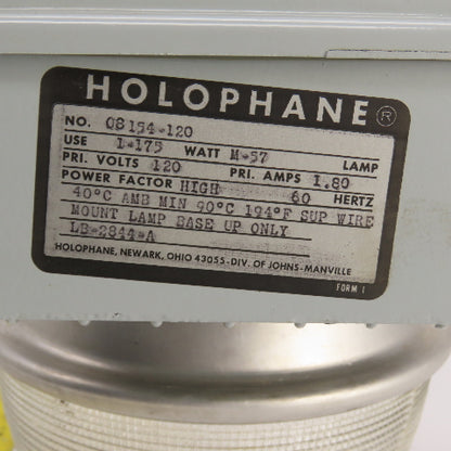 Holophane 08154-120 Light Fixture 120V 1.8A 175 Watt