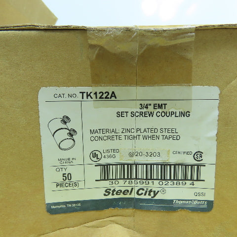 Thomas Betts TK122A 3/4" EMT Zinc Plated Set Screw Couplings Lot Of 100