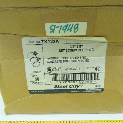 Thomas Betts TK122A 3/4" EMT Zinc Plated Set Screw Couplings Lot Of 100