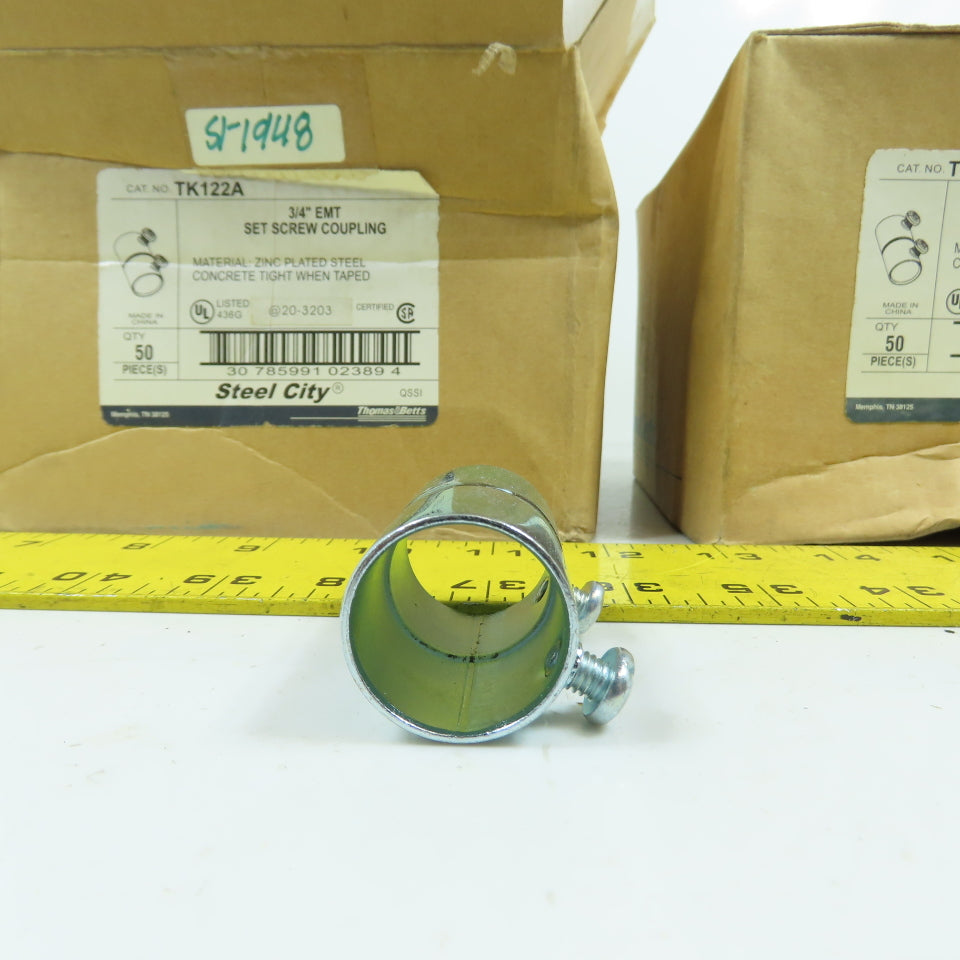 Thomas Betts TK122A 3/4" EMT Zinc Plated Set Screw Couplings Lot Of 100