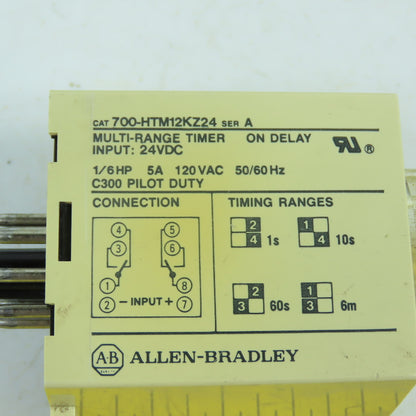 Allen Bradley 700-HTM12KZ24 Ser A Multi-Range Timer ON Delay 24VDC 5A 120VAC