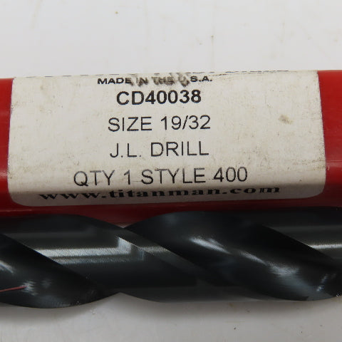 Titan Twist Drill CD40038 19/32" HSS Drill Bit 7-1/4" OAL