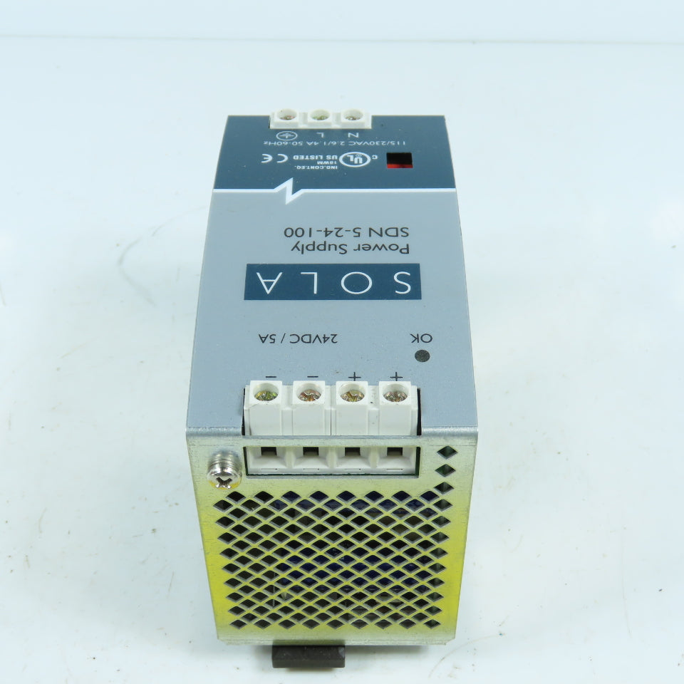 Sola SDN 5-24-100 24V DC 5A Rail Mount Power Supply 115/230VAC Input 1PH