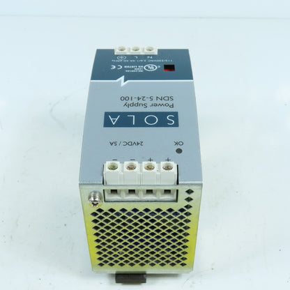 Sola SDN 5-24-100 24V DC 5A Rail Mount Power Supply 115/230VAC Input 1PH