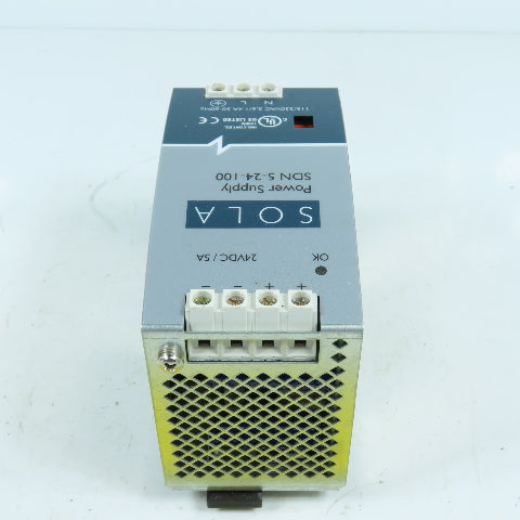 Sola SDN 5-24-100 24V DC 5A Rail Mount Power Supply 115/230VAC Input 1PH