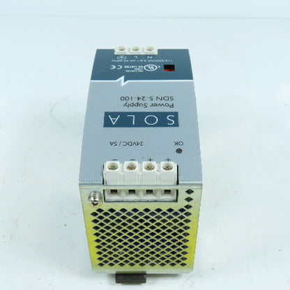 Sola SDN 5-24-100 24V DC 5A Rail Mount Power Supply 115/230VAC Input 1PH