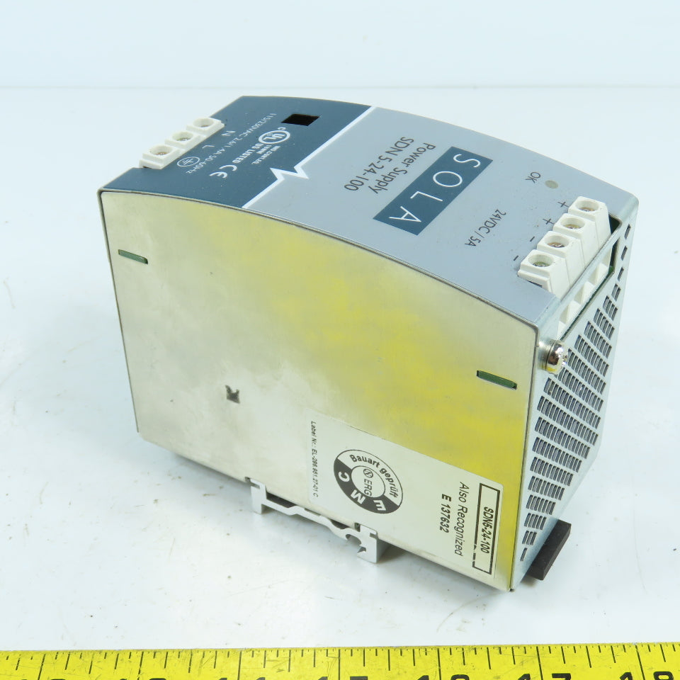 Sola SDN 5-24-100 24V DC 5A Rail Mount Power Supply 115/230VAC Input 1PH