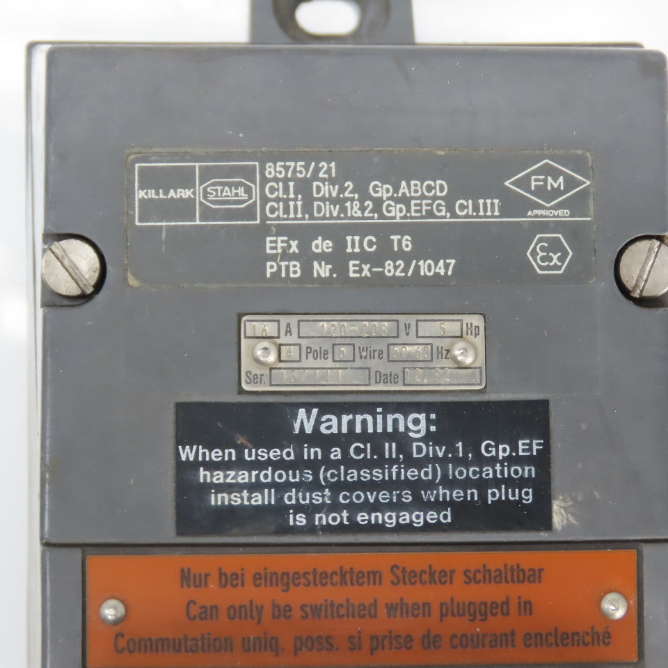 Killark Stahl EX-82/1047 16A Plug & Socket Assembly 120-280V 4-Pole 5W 17' Lead