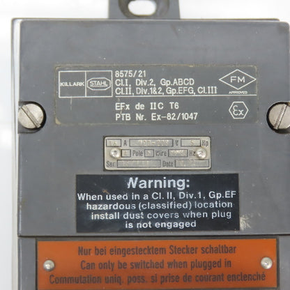 Killark Stahl EX-82/1047 16A Plug & Socket Assembly 120-280V 4-Pole 5W 17' Lead