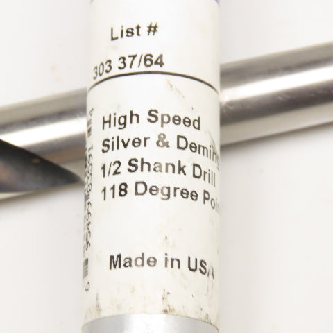 Republic 303 37/64" Drill Bit 1/2" S&D Shank 6-1/4" OAL