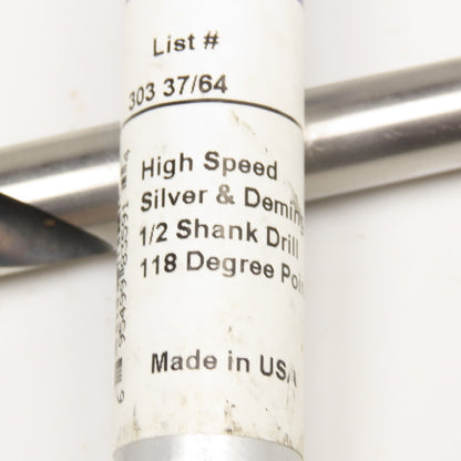 Republic 303 37/64" Drill Bit 1/2" S&D Shank 6-1/4" OAL
