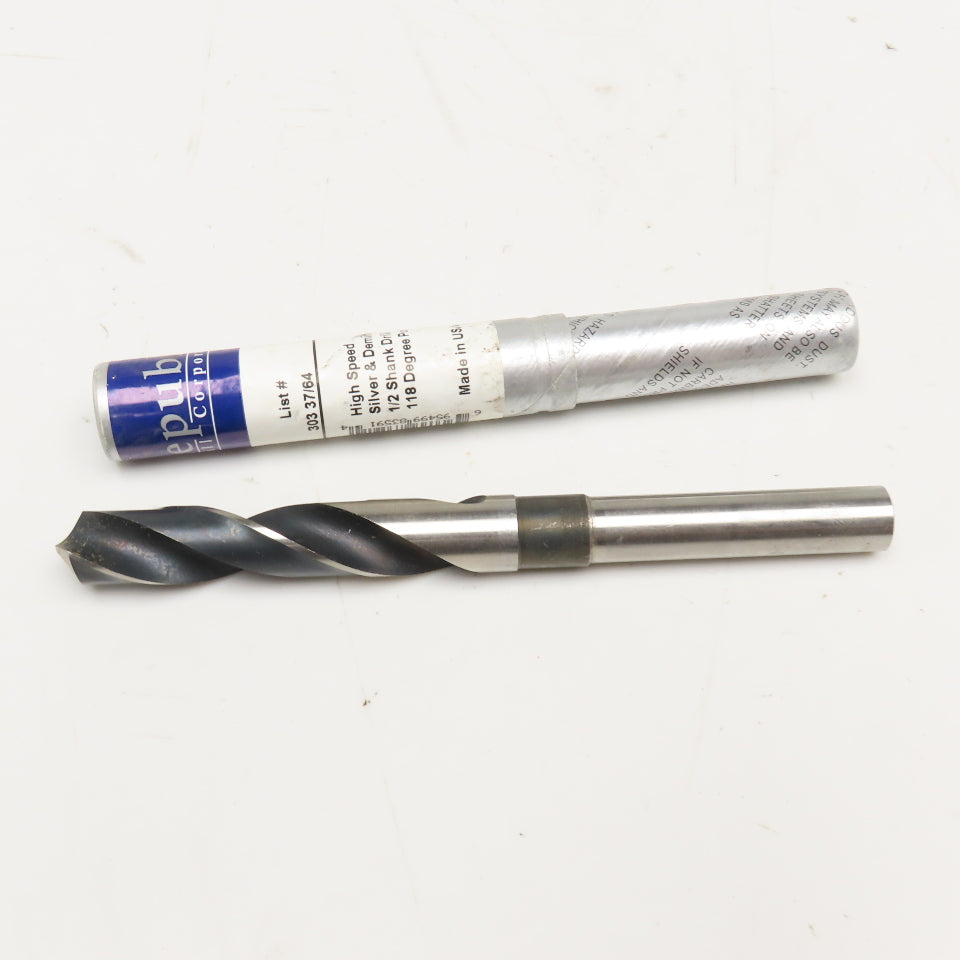 Republic 303 37/64" Drill Bit 1/2" S&D Shank 6-1/4" OAL
