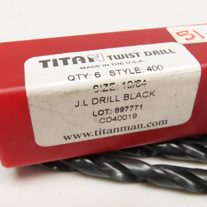 Titan 19/64" 2 Flute Twist Drill Jobber 4-1/2" OAL Lot Of 6