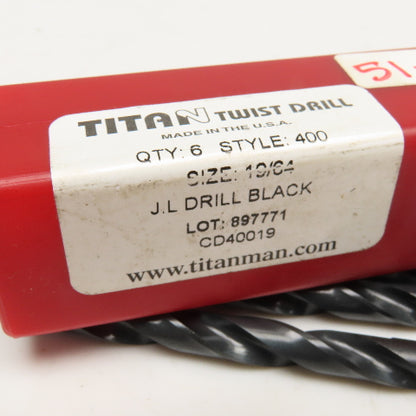 Titan 19/64" 2 Flute Twist Drill Jobber 4-1/2" OAL Lot Of 6