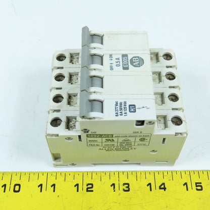Allen Bradley 1492-CB3 Ser B 3-Pole 0.5A Circuit Breaker W/ 1492-ACB Shunt Trip