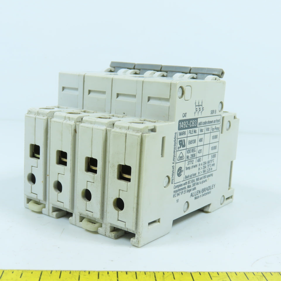Allen Bradley 1492-CB3 Ser B 3-Pole 0.5A Circuit Breaker W/ 1492-ACB Shunt Trip