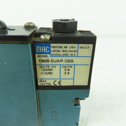 Mac 92B-AAA-000-DM-DJAP-3DG Solenoid Valve 20-120PSI 110/120V Coil