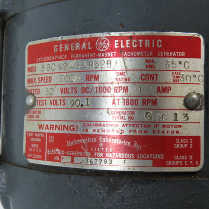General Electric 5BC42AB1852B Tachometer Generator 50VDC 5000RPM Cont.