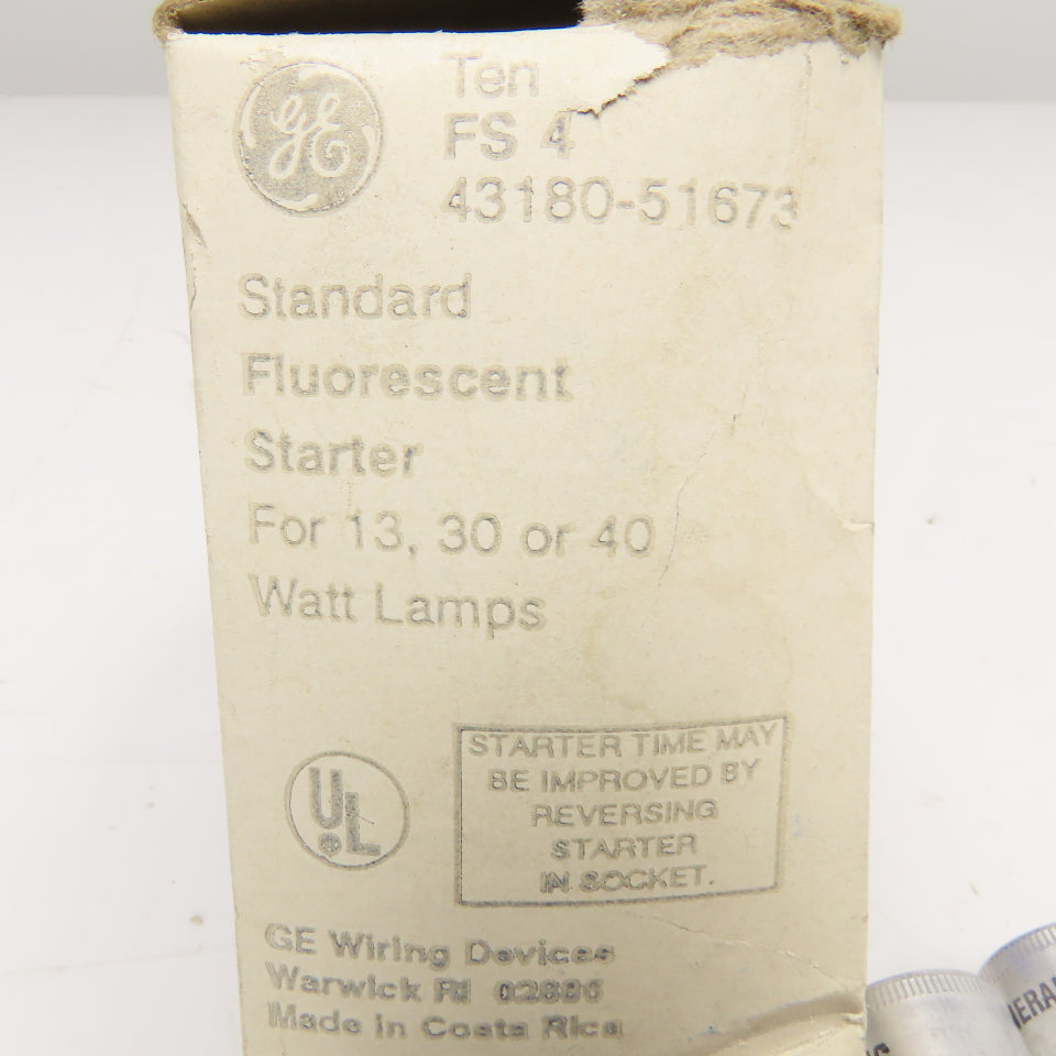 General Electric FS4 Fluorescent Lamp Starter 30W-36", 40W-48" NOS Lot Of 10