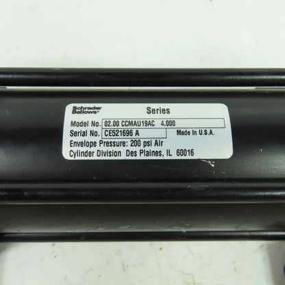 Scrader Bellows 02.00 CCMAU19AC 4.000 Double Acting Hydraulic Cylinder 4" Stroke