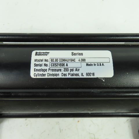 Scrader Bellows 02.00 CCMAU19AC 4.000 Double Acting Hydraulic Cylinder 4" Stroke
