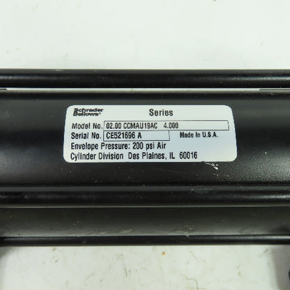 Scrader Bellows 02.00 CCMAU19AC 4.000 Double Acting Hydraulic Cylinder 4" Stroke
