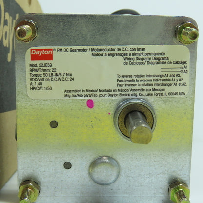 Dayton 52JE59 1/50HP PM DC Gearmotor 24VDC 22RPM 5/16" Shaft